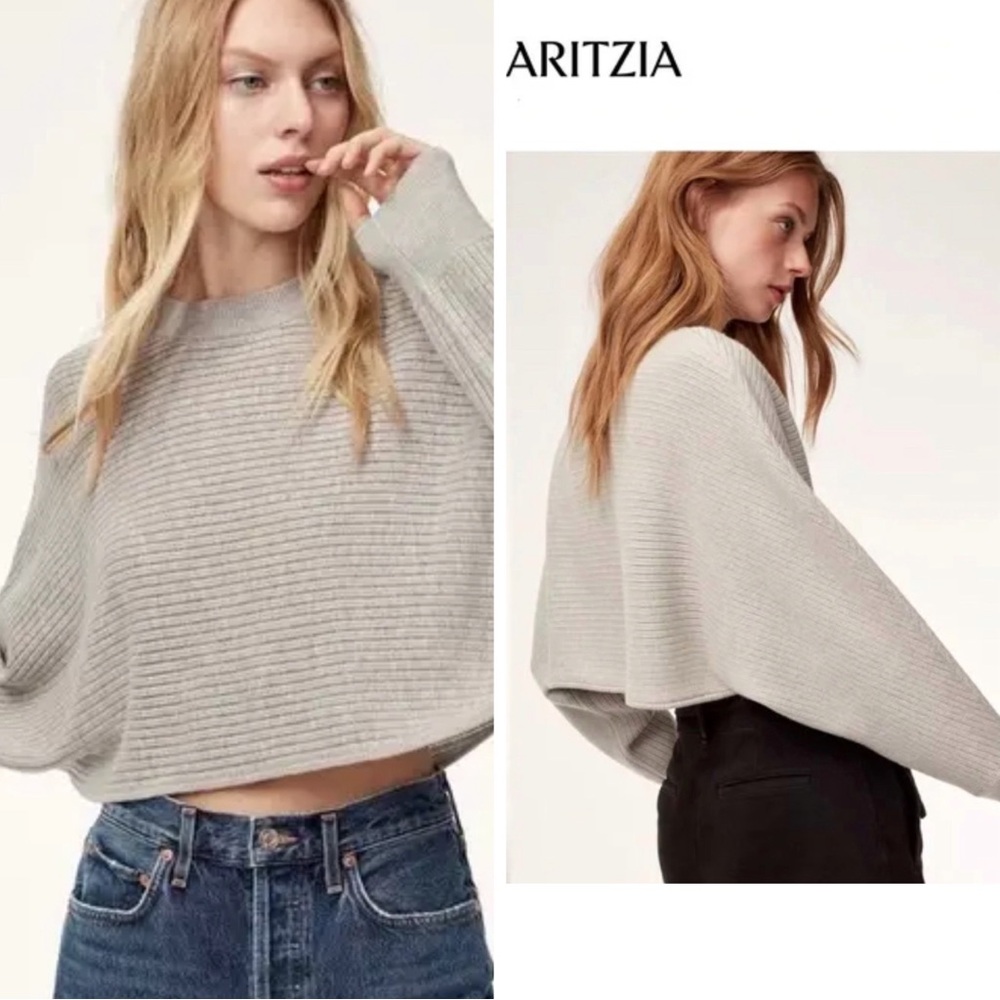 Aritzia Wilfred Cream Merino Wool Relax Crop Knit Top US2 / XS Preppy Minimal